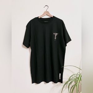 Saint Morta Men Large Black Graphic Jersey T-Shirt Cotton Short Sleeve Black